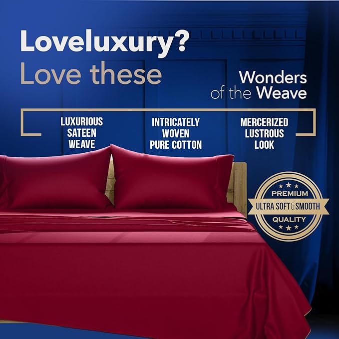 TEXAS LINEN CO. 100% Egyptian Cotton Standard/Queen Size Pillow Cases Set of 2-1000 Series Lonestar Lovin' Pillow Cover (Burgundy), Cooling Pillowcases Set of 2 for Standard/Queen Pillows