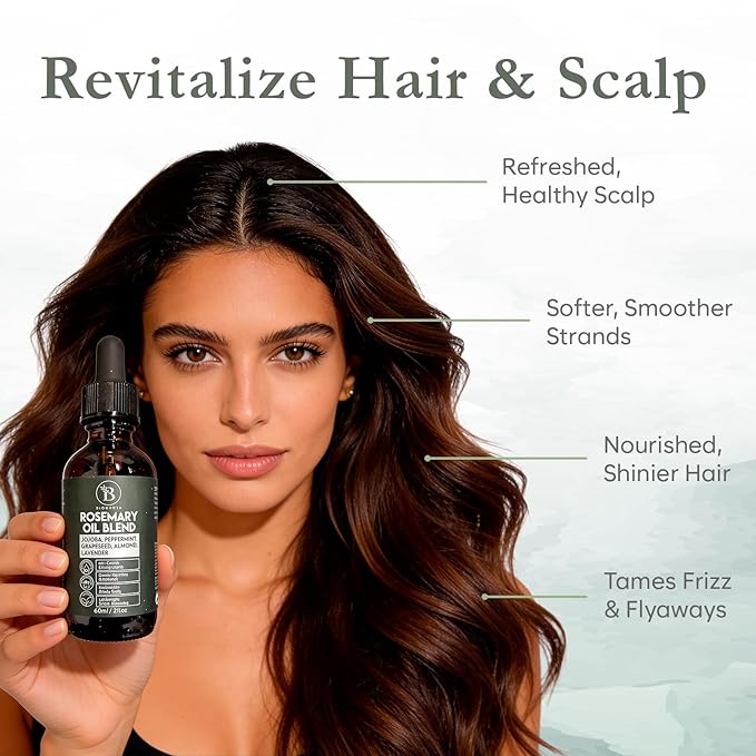 Rosemary Oil for Hair Growth Blend with Almond, Peppermint, Lavender & Jojoba Oil for Hair, Lightweight Consistency, For Growth, Strengthening & Scalp Care (60ml / 2fl oz)