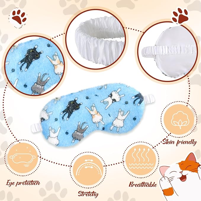 Cuffbow 6 Pack Plush Sleep Mask Set, Cute Plush Eye Masks for Sleeping, Soft Comfortable Travel Nap Blindfold, Sleepover Party Favors for Women(Cat,Colorful)