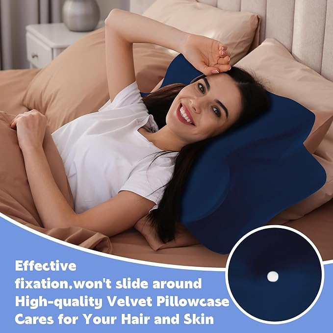BALAPET 2 Pcs Velvet Cervical Neck Pillow Case, Soft Elasticity Pillowcase for Ergonomic Cervical Neck Pillow,Fuzzy Warm Flannel Pillow Cases with Zipper, Cover Only(Navy Blue)