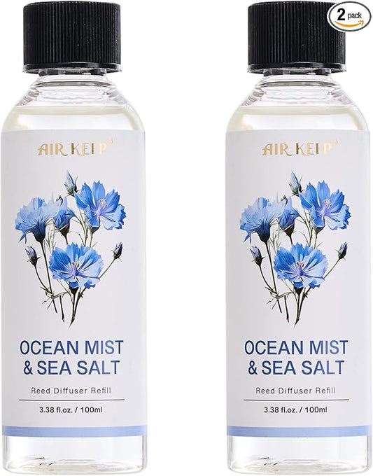 Airkeep Reed Diffuser Oil Refill/Ocean Mist&Sea Salt/3.38 oz(100ml)/2 Pack/Scented Oil Refill for Reed Diffuser Home Fragrance for Bedroom, Bathroom Office Home Decor