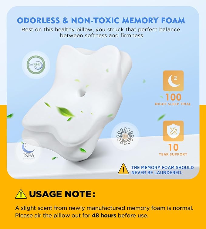 Osteo Sustained Cervical Health Neck Pillow, Contour Zoned Design Ergonomic Pillow for Pain Relief, No-Temperature Affected Memory Foam Pillows, Cooling Pillow Support Side, Back, Stomach Sleeper