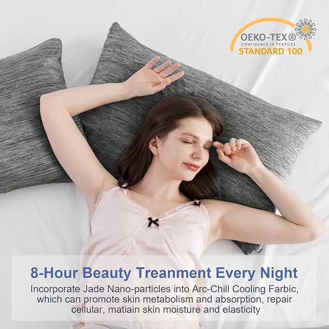 Elegear Cooling Pillow Cases for Hot Sleepers, Japanese Q-Max 0.5 Cooling Pillowcases, Both Sides(Cooling/Cotton), Breathable Soft Pillowcase for Hair and Skin, Set of 2-Dark Gray Queen (20'' x 30'')