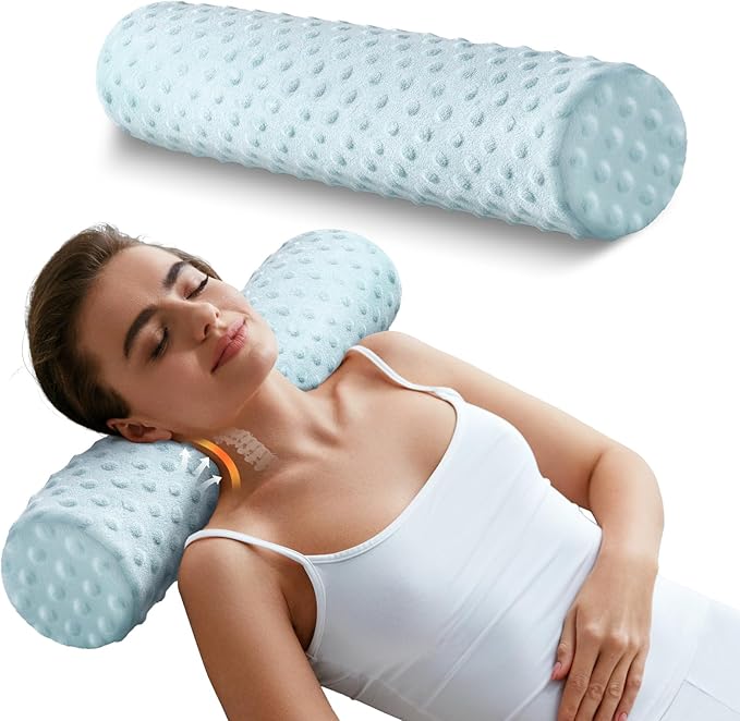 Memory Foam 5" Round Pillow, Cervical Neck Pillow for Pain Relief, Cylinder Pillows 18"x 5", Removable Cover, Neck Roll Pillow for Sleeping, Blue Velvet Dots