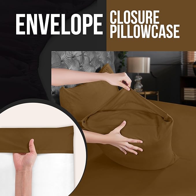 Utopia Bedding King Pillow Cases - 4 Pack - Envelope Closure - Soft Brushed Microfiber Fabric - Shrinkage and Fade Resistant Pillow Covers King Size 20 X 40 Inches (King, Mocha)