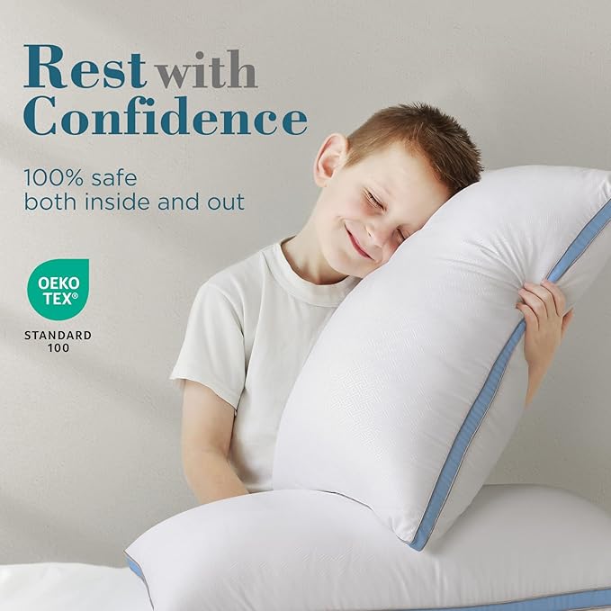 viewstar Bed Pillows King Sizes Set of 2, Hotel Quality Cooling Down Alternative Gusseted Pillows for Side, Back, or Stomach Sleepers, Blue