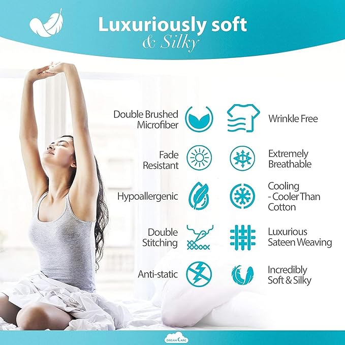 DREAMCARE Queen Sheet Set - 6 pcs Breathable Cooling Bed Sheets - up to 21" Extra Deep Pocket Queen Sheets Set with Side Pockets - Extra Soft 100% Brushed Hypoallergenic Hotel Luxury Bedding - N Blue