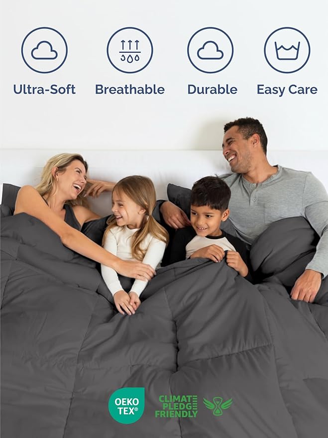 King Comforter Set - 7 Piece Bed in a Bag King Size Bed Set - Down Alternative Comforter, Flat Sheet, Fitted Sheet, Pillowcase & Shams for All Seasons - Ultra Soft, Comfy and Breathable - Dark Grey