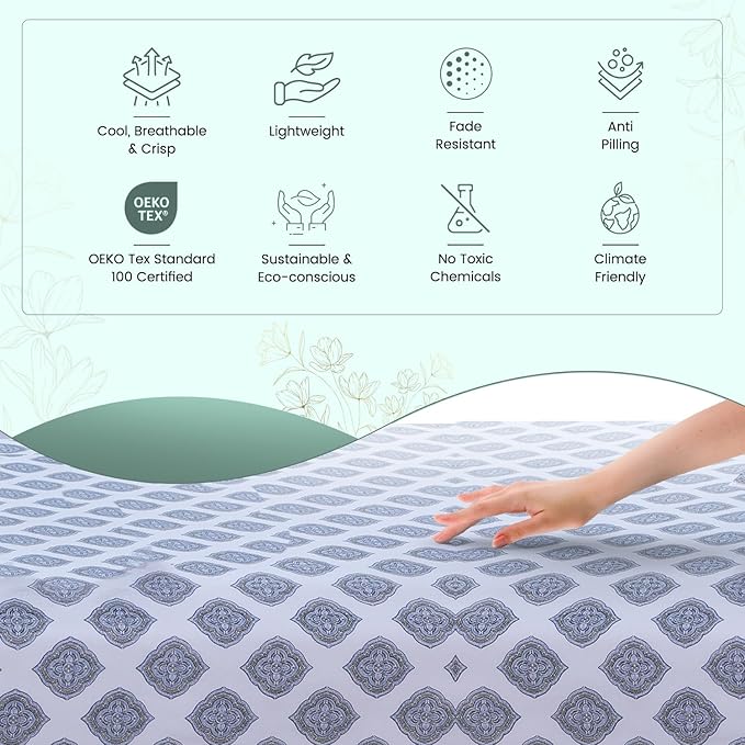 Feather & Stitch Softest 100% Cotton Sheets, 300 Thread Count Percale Weave Bedding, 16" Deep Pocket, Cooling Sheets, Breathable Bed Set, Hotel Premium Quality (Full, Diamond)