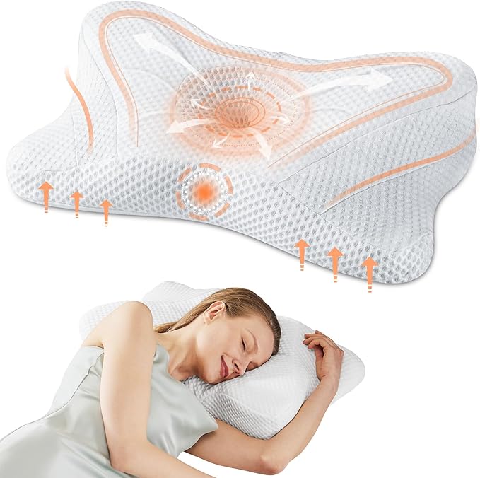 Sweetcrispy Cervical Pillow for Neck and Shoulder - Ergonomic Memory Foam Pillows, Contour Side Sleeper for Adults, Cooling Orthopedic Neck Support for Back Stomach Sleepers, King Size, White