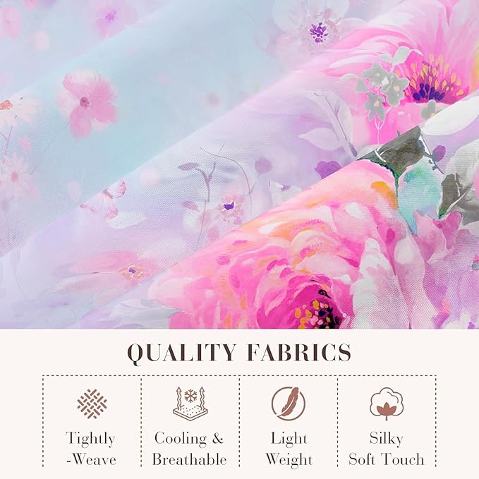 YIYEA Pillow Cases Queen Size Set of 4, Ultra Soft 1800TC Hotel Quality Double Brushed Microfiber Embroidered Pillowcases and Floral Pillow Covers, Envelope Closure, Fade Resistant (20"x30")