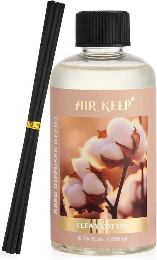 Airkeep Reed Diffuser Oil Refill with Diffuser Sticks, 6.76 Fl Oz(200ml) Clean Cotton Scented Oils, Aroma Therapy, Home Fragrance & Air Freshener, Office Décor, Decoration