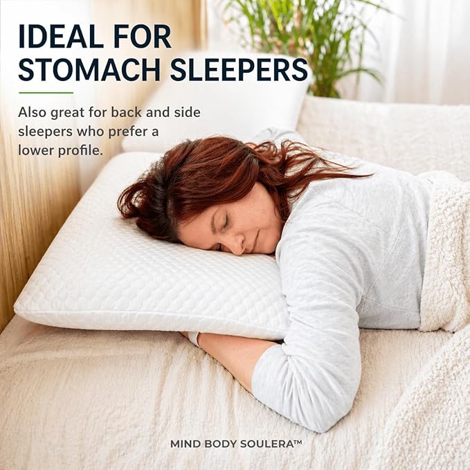 Thin Flat Memory Foam Pillow for Stomach Sleeping, Low Profile Back & Side Sleepers, 3-Inch Cooling Gel Pillow, Bamboo-Tencel Cover