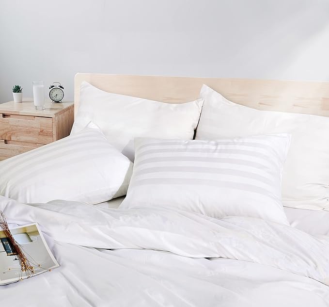 4 Pack 100% Egyptian Cotton Standard Pillow Protector with Hidden Zipper, 400 Thread Count Pillow Covers, Sateen Weave Cooling Bed Pillow Cases, Soft Breathable Non Noisy Easy Care (Striped White)