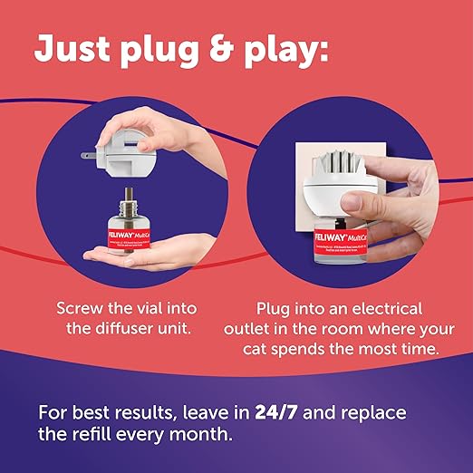 FELIWAY MultiCat 30 Day Cat Calming Plug In Pheromone Diffuser Starter Kit, 48ml - Helps Reduce Conflicts and Signs of Tension in Multi-Cat Households
