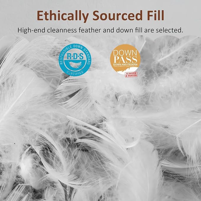 Luxury Feathers Down Pillow Queen Size, Hotel Quality Fluffy Bed Pillow, Soft Pillow for Sleeping, Organic Cotton Cover(20x28”, Pack of 1)