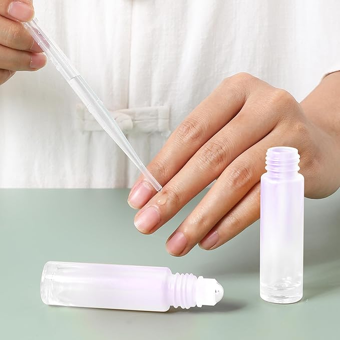 SESENSE Essential Oil Roller Bottles, 10ml Thick Glass Perfume Roller Bottles with Funnel Opener and Dropper Colored Glass Empty Bottles with Stainless Steel Roller Balls (White, 12 Pack)