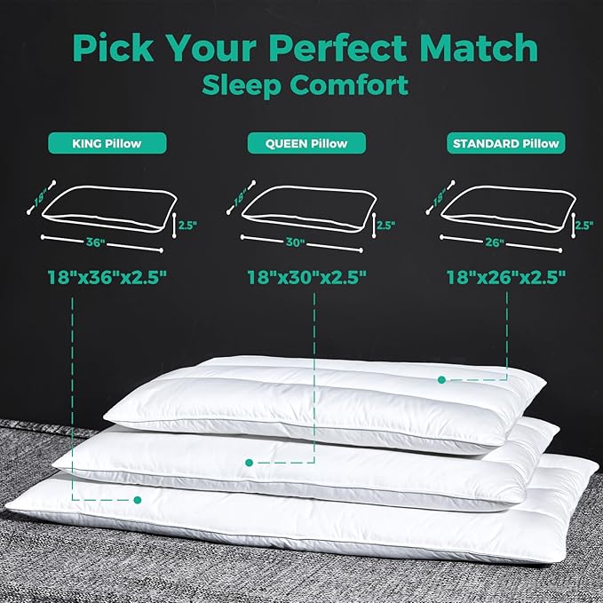 Three Geese Luxury Natural Flat Thin Goose Feather Down Pillows King Size, 2.5" Height, 100% Cotton Cover, Medium Firm Hotel Collection Ultra Slim Thin Bed Pillows, Machine Washable, 18" x 36"