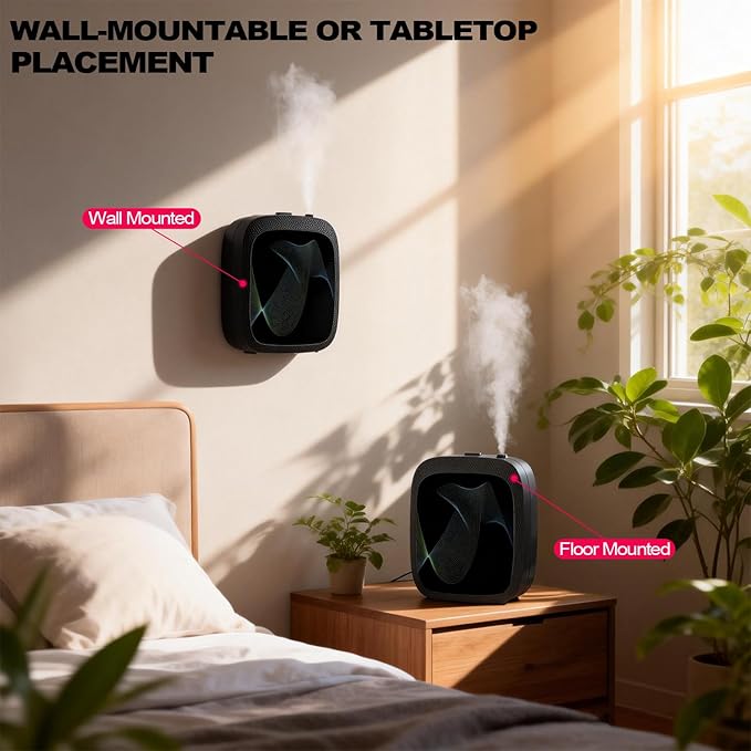 Waterless Essential Oil Diffuser Scent Air Machine for Home Large Room and Commercial Use, Up to 2000 sq ft, App & Panel Control, Dual Power Type-C/D Batteries (Black)