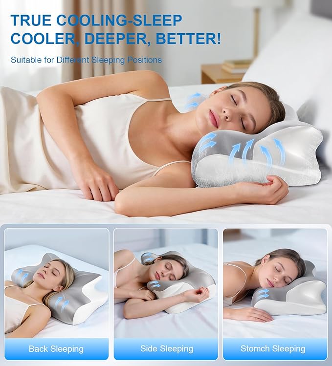 Neck Cervical Pillow, Side Sleeper Pillow for Neck Pain Relief, Support Ergonomic Contour Silky Smooth Luxury Memory Foam Pillows for Side/Back/Stomach Sleepers Pain Relief Neck (23.5x14.5x5.5in)