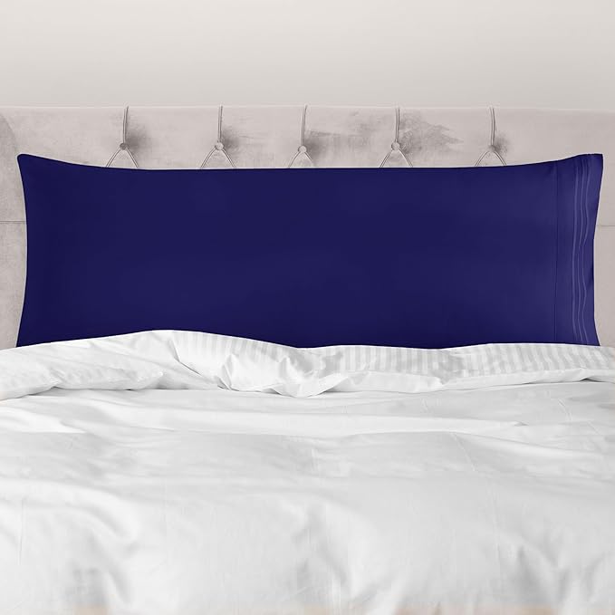 Mocassi 1-Piece Premium Body Pillowcase 1800 Series Hotel Quality Microfiber - Soft and Breathable with 3-Line Embroidery Wrinkle and Stain Resistant, Easy Care, 21" x 54", Imperial Blue