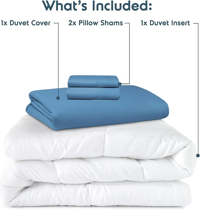 Nestl California King Duvet Cover Set with Comforter Insert - Blue Heaven 4 Piece 104x98 Duvet Cover & 2 Pillow Shams with White Quilted Down Alternative Comforter, Ultra Soft, All Season