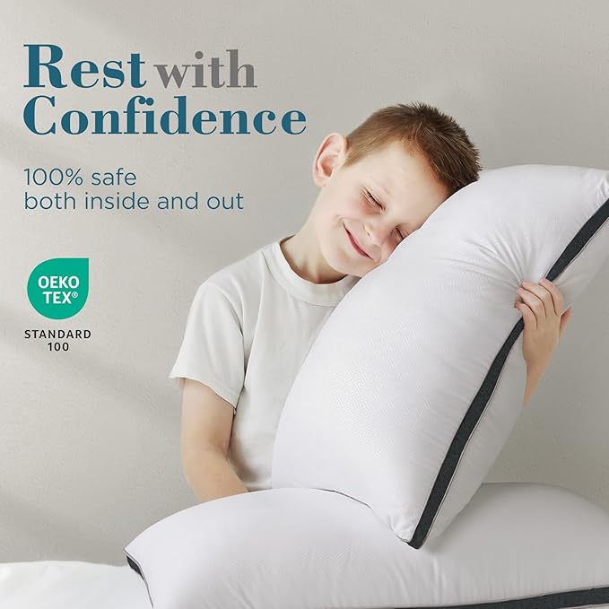 viewstar Bed Pillows Queen Sizes Set of 2, Hotel Quality Cooling Down Alternative Gusseted Pillows for Side, Back, or Stomach Sleepers, Dark Grey