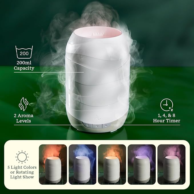 Lifelines Waves Ultrasonic Essential Oil Diffuser with Essential Oil Blend, 200ml - Aromatherapy Diffuser with Cascading Mist, Colored Lights & Auto-Shut Off Features - Home & Bedroom Essentials