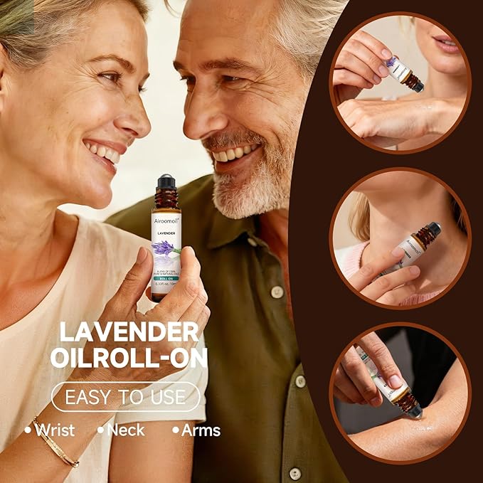 Lavender Essential Oil Roll-On10mL, Natural Plant Aromatherapy Rollerball Oil, Portable Travel Size, Gentle Skin Care, Calming Scent for Relaxation, Meditation, Yoga & Daily Use, Female Gift
