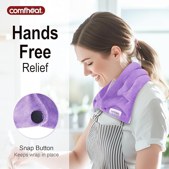 Neck Heating Pad Microwavable for Pain Relief, Moist Hot Compress Microwave Neck Warmer Wrap FSA Eligible HSA for Sore Muscles Relief, Lavender Aroma, 25 x 5.7 Inches, Purple