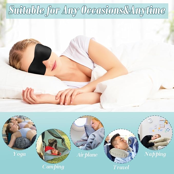 Bencailor 8 Pcs Sleep Mask for Side Sleeper 3D Eye Masks for Sleeping Blackout Eye Cover Shade Night Blindfold with Adjustable Strap for Women Men Sleeping Game Gifts(Large,Black)