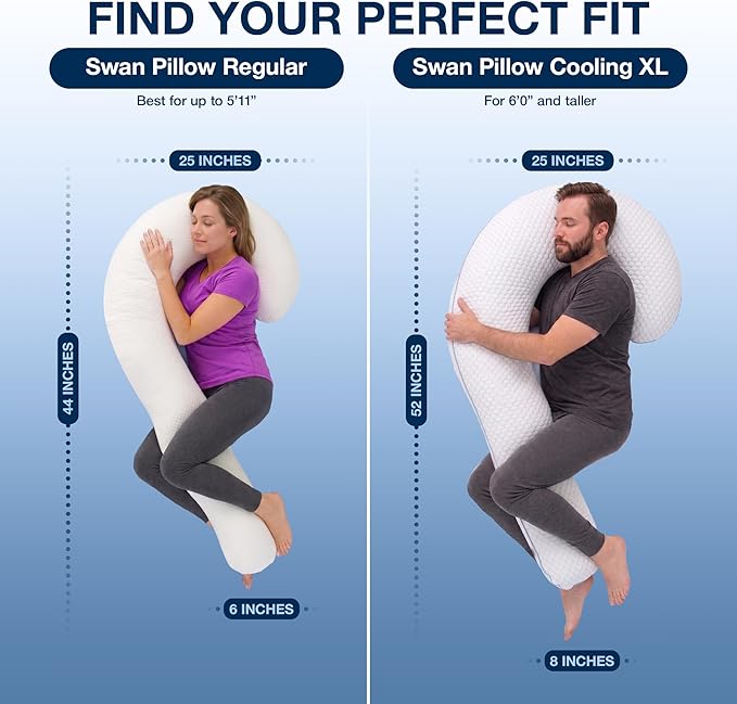Contour Swan Original Body Pillow | Cozy, Huggable Pillow for Back, Hip, Knee, and Leg Relief | Total Comfort and Support for Side Sleepers | As Seen on TV