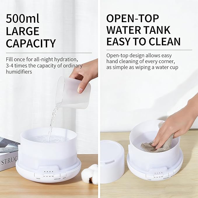 500ML Aromatherapy Diffusers 2-in-1 Essential Oil Diffuser,Diffuser Humidifier Large Room, Air Diffusers for Bedroom,Scent Diffuser,Humidifier with Auto Off Function(Warm Light)