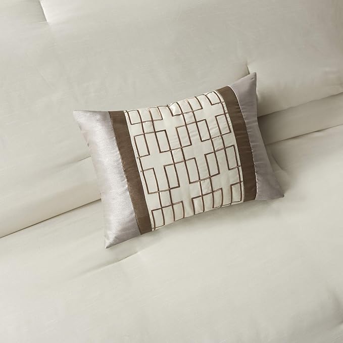 Madison Park Cozy Comforter Set-Deluxe Hotel Collection, All Season Down Alternative Luxury Bedding with Matching Shams, Decorative Pillows, California King (104"x92"), Genevieve, Taupe/Brown 7 Piece