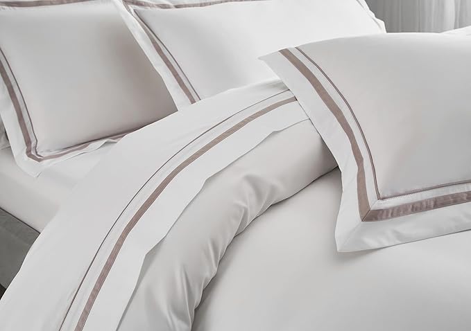 White Pillow Shams Queen Size Set of 2, 100% Cotton 400TC Sateen Luxury Hotel Pillow Cases, Pipping Oxford Pillowcases with Envelope Closure for Bedding Linen, 20x30 Inches