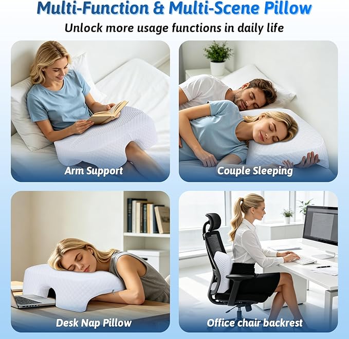 Side Sleeper Pillow with Arm Hole, Shoulder Relief System, Arm Pillow for Neck and Shoulder Pain, Premium Memory Foam, Suitable for Side, Back and Stomach Sleepers - White, 6in Height