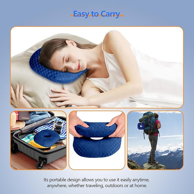 Ear Piercing Pillow for Side Sleepers - Ear Hole Pillows for Ear Pain Inflammation, CNH & Pain Relief, O-Shaped Orthopedic Pillow for Pressure Sores, Soft Cotton (Blue)