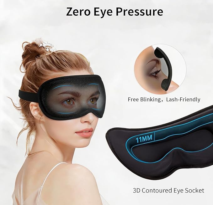 Sleep Mask for Side Sleeper Women Men,Blackout Eye Masks for Sleep,3D Contoured Sleeping Mask,Breathable Adjustable Eye Cover Blindfold with lash Extensions for Trave,Nap,Night Work,Black