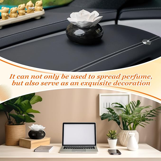 Honeydak 2 Pcs Reedless Ceramic Diffuser Set, Porcelain White Flower Aromatherapy Essential Oil Diffuser for Home Office Bathroom Tabletop Decor, Non-Electric, Valentines Day Gift (Camellia)