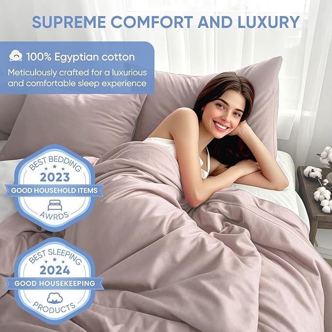 TWK 1200 TC 100% Egyptian Long-Staple Cotton Bedding Sheets Set, Luxury Hotel Style Deep Pocket with Elastic Reinforced Seams Sheet Set, Soft & Comfy Natural Sheets