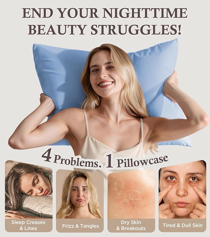 Instant Chill Cooling Pillowcase for Hot Sleepers, 2% HA Infused Pillowcase Hydrates Skin & Hair, Reduces Wrinkles & Frizz, Softer Than Silk Pillow Cases, Pillow Covers Standard (Haze Blue, 1 Pack)