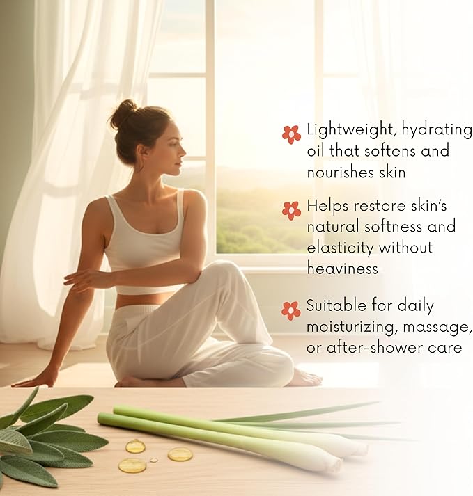 Best of Nature Lemongrass & Sage Aromatherapy Massage Oil – Non-Greasy Body Oil for Skin, Face & Massage – Uplifting Essential Oil Blend – 8 fl oz