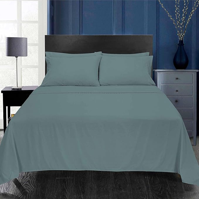 ROYALE LINENS 6 Piece King Sheets Set - Soft Brushed 1800 Microfiber Bedding - 1 Fitted and 1 Flat Sheet, 4 Pillow Cases - Wrinkle Free & Fade Resistant - Hotel Luxury Bed Sheets (Spruce Green, King)