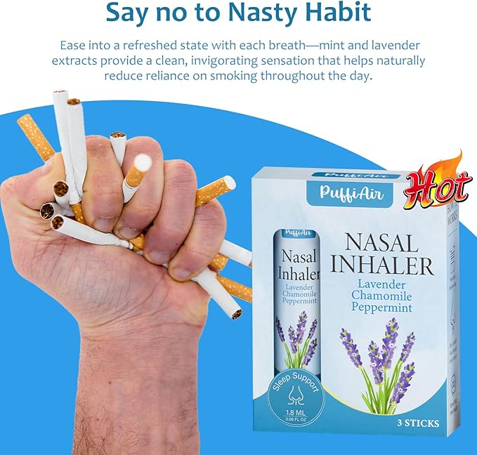 PUFFIAIR Lavender Nasal Sticks (3 Pack) 丨Pure Lavender & Chamomile Extract丨Help Sleep, Promote Calm & Stuffy Noses Support Craving Relief for Smokers