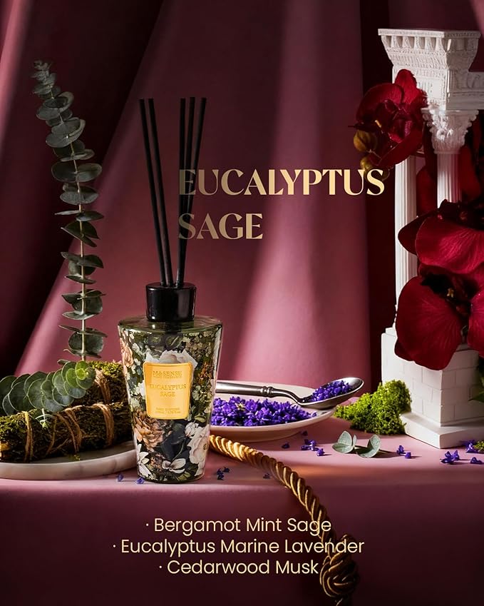 M&SENSE Eucalyptus Sage Reed Diffuser Set - 8.79fl oz (260ml) Home Fragrance Non-Toxic Natural Reed Diffuser for Home, Air Freshner Gifts for Bathroom Bedroom Fragrance Decor