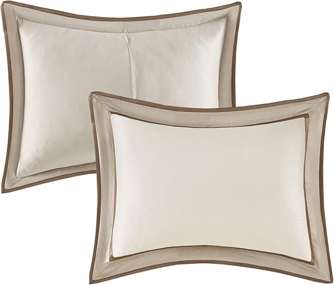 Madison Park Cozy Comforter Set-Deluxe Hotel Collection, All Season Down Alternative Luxury Bedding with Matching Shams, Decorative Pillows, California King (104"x92"), Genevieve, Taupe/Brown 7 Piece