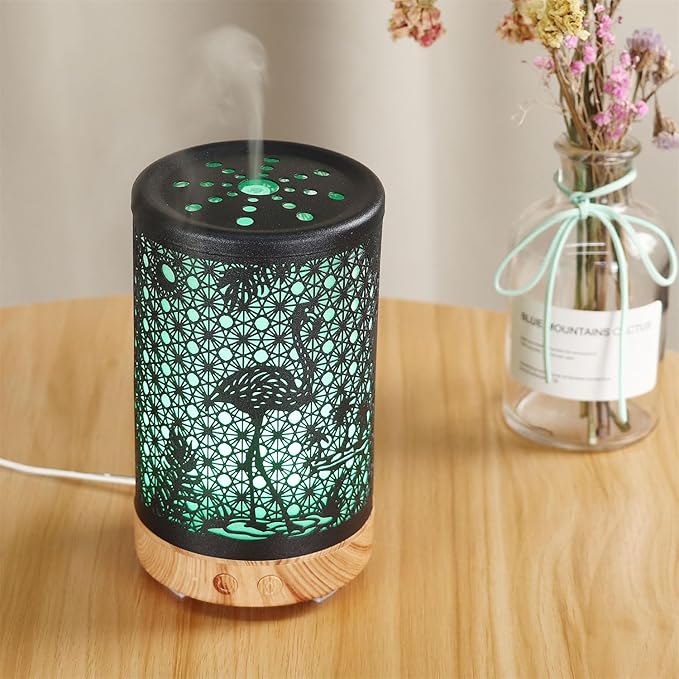 Flamingo Essential Oil Diffuser, 100ML Aromatherapy Diffuser Humidifiers for Bedroom, 7 Color Mood Lights, Waterless Auto-Off, for Bedroom, Office (Wooden)