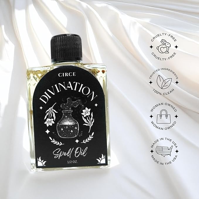 CIRCE Divination Spell Oil - Invite Clarity, Connection, Reflection & Insight - Add to Bath, Use in Rituals, Wear as Fragrance to Align w/Desires- Coconut Oil, Mugwort & Sandalwood Herbs - 1/2oz