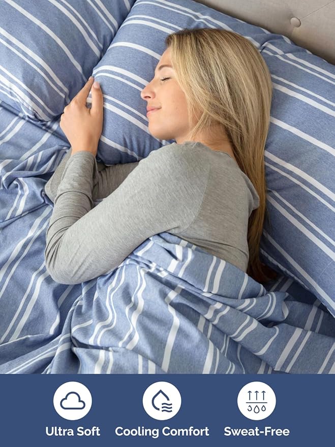 Extra Deep Full Sheet Set - 6 Piece Breathable and Cooling Sheets - Hotel Luxury Bedding for Women, Men, Kids & Teens - Easy & Secure Fit - Soft and Wrinkle Free - Extra Deep Pockets - Blue Stripes