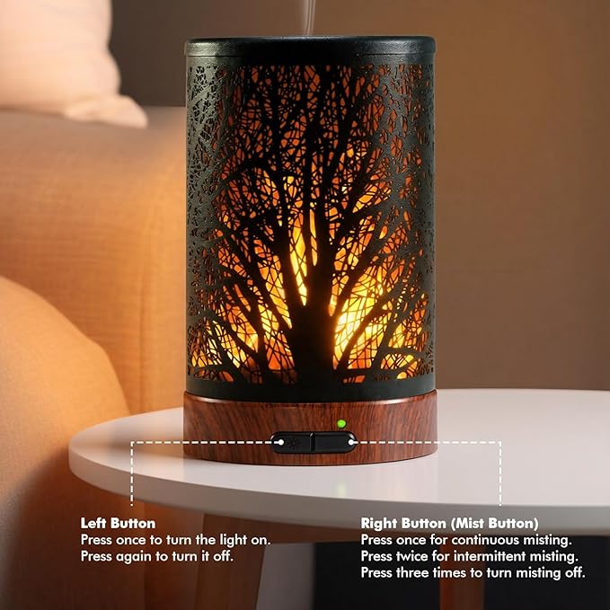 Aromatherapy Essential Oil Diffuser for Home - 100ml Black Ultrasonic Diffuser with Dynamic Flame Light, Metal Cool Mist Aroma Diffuser for Essential Oils & Auto Shut-Off Protection